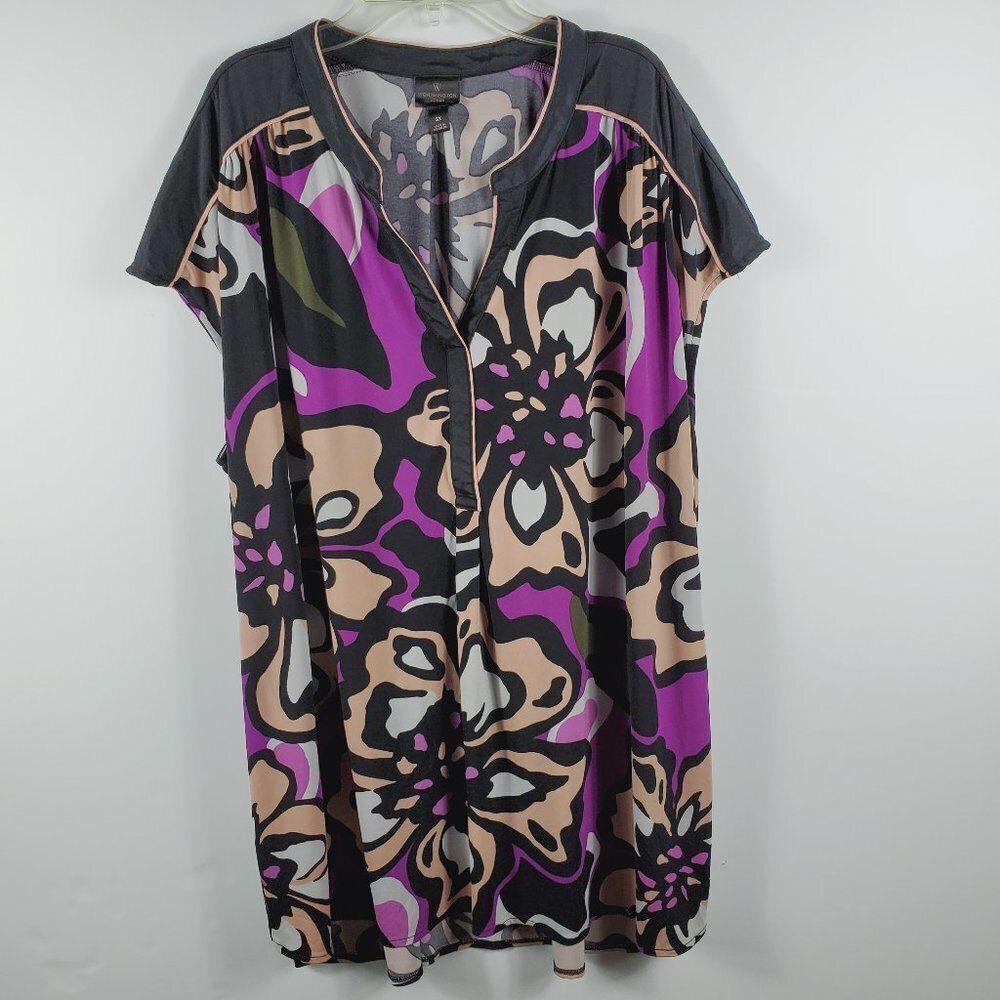 Worthington Woman Top V-Neck Capped Sleeves Abstract Print Sz 3X